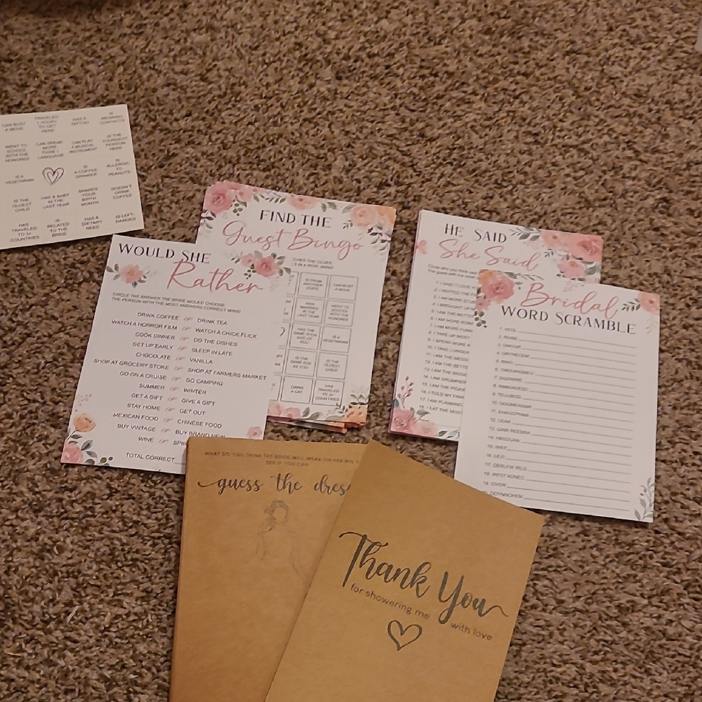 Bridal Shower Game Set with Floral Design